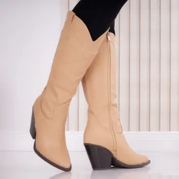 Cizme dama Imblanite Bej din Piele Ecologica Aidana imagine