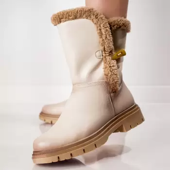 Cizme Dama Imblanite Bej din Piele Ecologica Carolina imagine