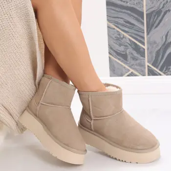 Cizme Dama Imblanite Bej din Piele Naturala Intoarsa Gloya imagine