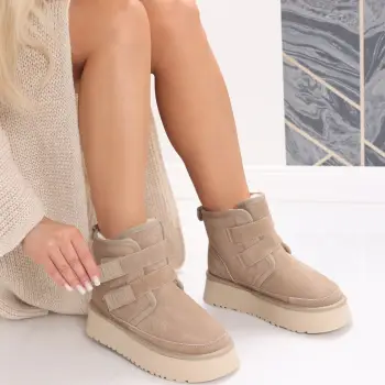 Cizme Dama Imblanite Bej din Piele Naturala Intoarsa Relova imagine