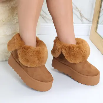 Cizme Dama Imblanite Camel din Piele Naturala Intoarsa Almina imagine