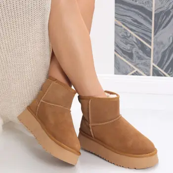 Cizme Dama Imblanite Camel din Piele Naturala Intoarsa Gloya imagine