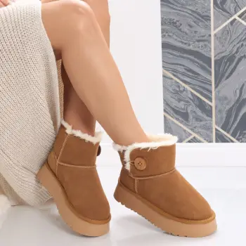 Cizme Dama Imblanite Camel din Piele Naturala Intoarsa Janina imagine