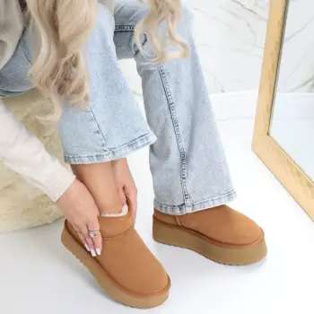 Cizme Dama Imblanite Camel din Piele Naturala Intoarsa Romya imagine