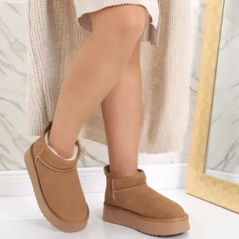 Cizme Dama Imblanite Camel din Piele Naturala Intoarsa Zirana imagine