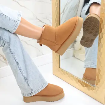 Cizme Dama Imblanite Cmel din Piele Naturala Intoarsa Angina imagine