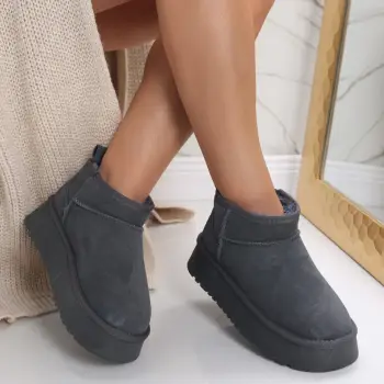 Cizme Dama Imblanite Gri din Piele Naturala Intoarsa Rayssa imagine