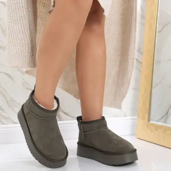 Cizme Dama Imblanite Kaki din Piele Naturala Intoarsa Zirana imagine