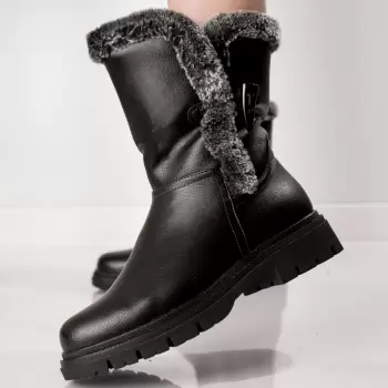 Cizme Dama Imblanite Negre din Piele Ecologica Carolina imagine