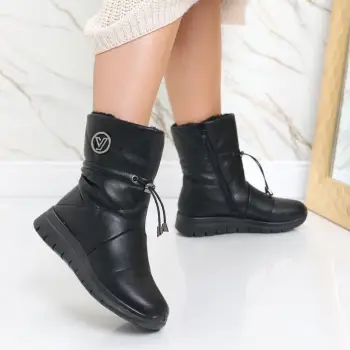 Cizme Dama Imblanite Negre din Piele Ecologica Eranda imagine