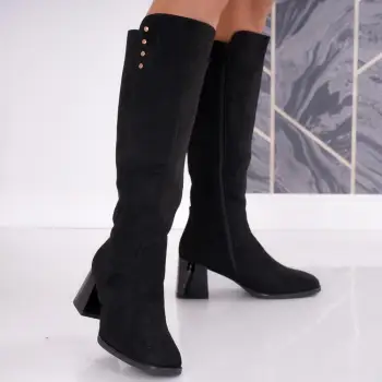 Cizme dama Imblanite Negre din Piele Ecologica Intoarsa Keron imagine