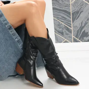 Cizme dama Imblanite Negre din Piele Ecologica Meksi imagine