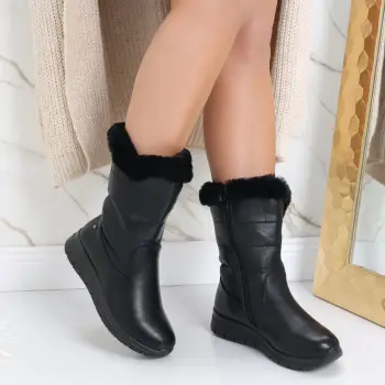 Cizme Dama Imblanite Negre din Piele Ecologica Robina imagine