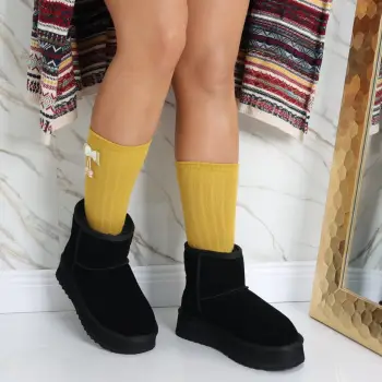 Cizme Dama Imblanite Negre din Piele Naturala Intoarsa Angina imagine