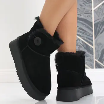 Cizme Dama Imblanite Negre din Piele Naturala Intoarsa Janina imagine