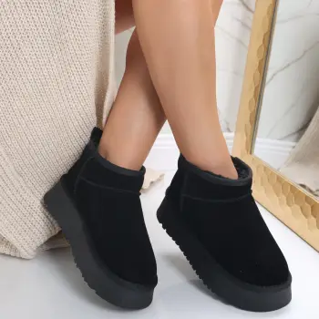 Cizme Dama Imblanite Negre din Piele Naturala Intoarsa Rayssa imagine