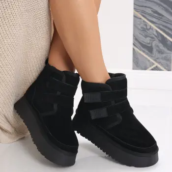 Cizme Dama Imblanite Negre din Piele Naturala Intoarsa Relova imagine