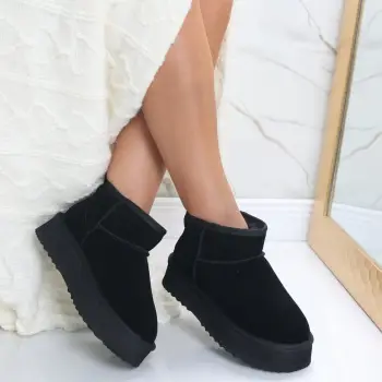 Cizme Dama Imblanite Negre din Piele Naturala Intoarsa Romya imagine