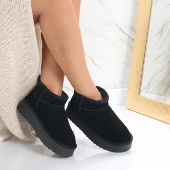 Cizme Dama Imblanite Negre din Piele Naturala Intoarsa Zirana imagine