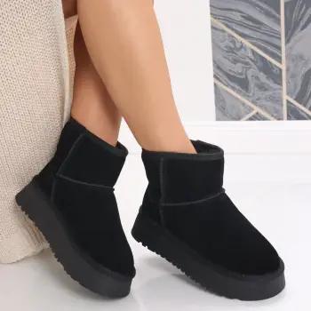 Cizme Dama Imblanite Nrgre din Piele Naturala Intoarsa Gloya imagine