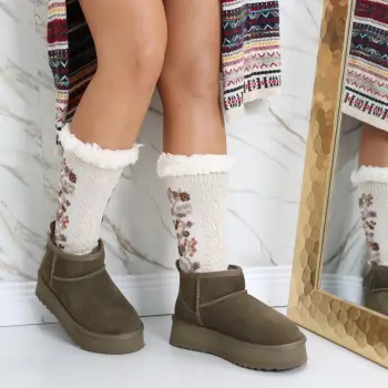 Cizme Dama Imblanite Verzi din Piele Naturala Intoarsa Romya imagine