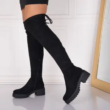 Cizme dama Negre din Piele Ecologica Intoarsa Arzonda imagine