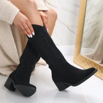 Cizme dama Negre din Piele Ecologica Intoarsa Riza imagine