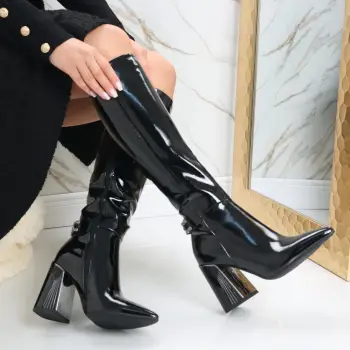 Cizme dama Negre din Piele Ecologica Lacuita Yardina imagine