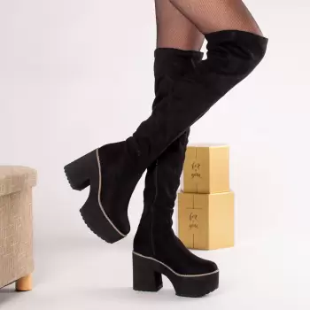 Cizme dama negre piele ecologica intoarsa evgenia imagine