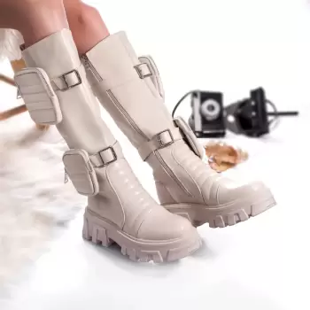 Cizme dama piele ecologica neimblanita rania bej imagine