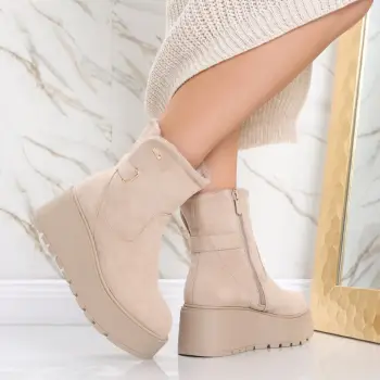 Ghete dama Bej din Piele Ecologica Intoarsa Catrina imagine