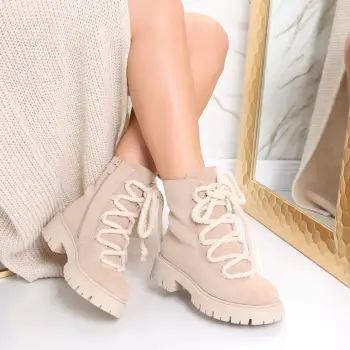 Ghete dama Bej din Piele Ecologica Intoarsa Favya imagine