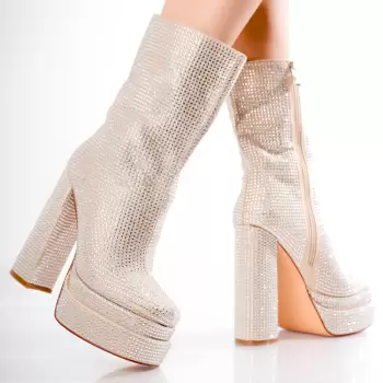 Ghete dama Bej din Piele Ecologica Intoarsa Lenora imagine