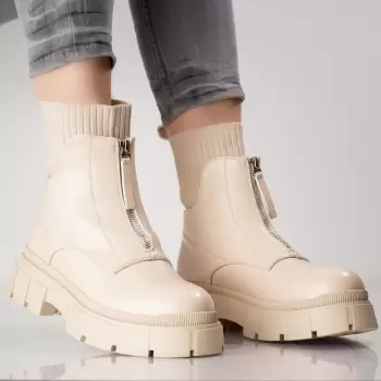 Ghete Dama Bej din Piele Ecologica linsa imagine