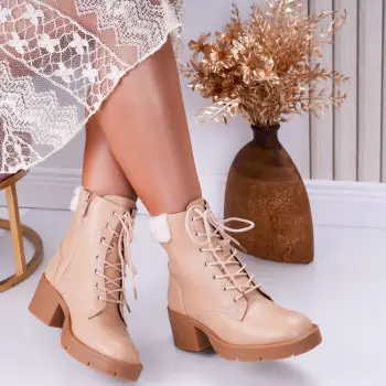 Ghete dama cu siret si toc Bej din piele ecologica Mars imagine