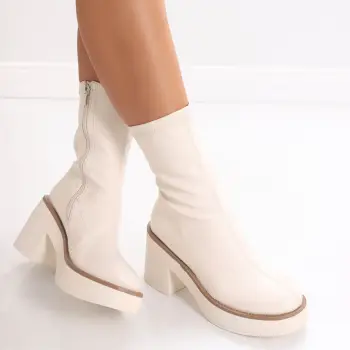 Ghete dama cu toc Bej din piele ecologica Firas imagine