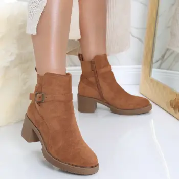 Ghete dama cu toc Camel din Piele Ecologica Intoarsa Kim imagine