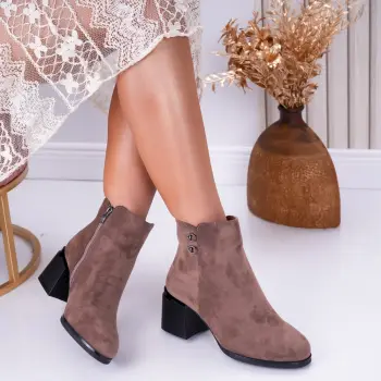 Ghete Dama cu toc imblanite Khaki din Piele Ecologica Intoarsa Sinza imagine