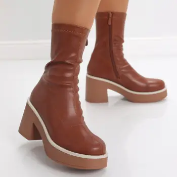 Ghete dama cu toc Maro din piele ecologica Firas imagine