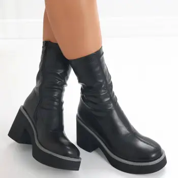 Ghete dama cu toc Negre din piele ecologica Firas imagine