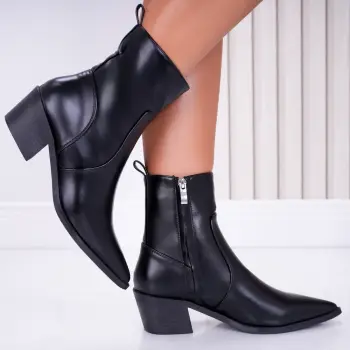 Ghete dama cu toc Negre din piele ecologica Monar imagine