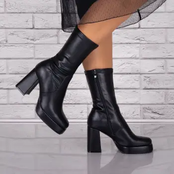 Ghete Dama cu toc Negri din Piele Ecologica Intoarsa Evomela imagine