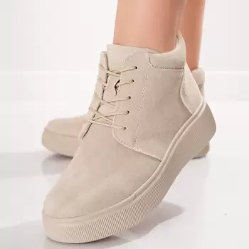 Ghete Dama Imblanita Bej Din Piele Naturala Intoarsa Navara imagine