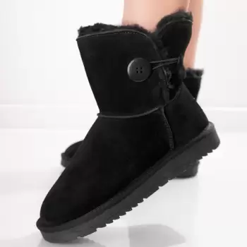 Ghete Dama Imblanita Negre Din Piele Naturala Intoarsa Rubena imagine