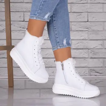 Ghete dama Imblanite Albi din Piele Naturala Weber imagine