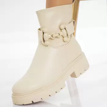 Ghete Dama Imblanite Bej din Piele Ecologica Agida imagine