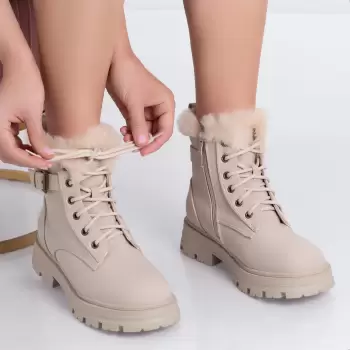 Ghete Dama Imblanite Bej din Piele Ecologica Rafif imagine