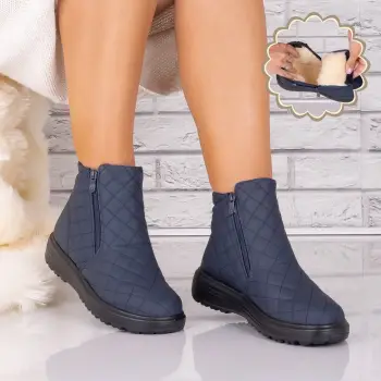 Ghete dama Imblanite Bleumarin din Piele Ecologica Irvina imagine