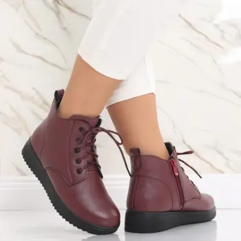 Ghete Dama Imblanite Bordo din Piele Ecologica Darina imagine