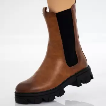 Ghete Dama Imblanite Camel din Piele Ecologica Defa imagine